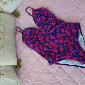 Cupshe Pink and Blue One Piece Swimsuit with Floral Pattern